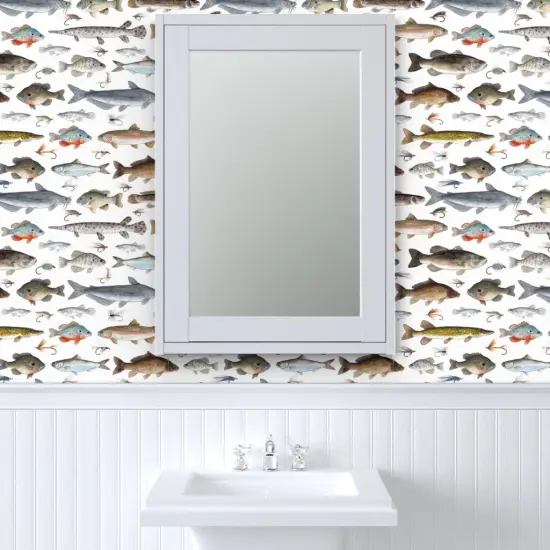 Peel & Stick Wallpaper 2FT Wide Fish Fishing Salmon Cabin Trout Fisherman Lures Sunfish Tackle Crappie Stream Muskie Sturgeon Custom Removable Wallpaper by Spoonflower {6}