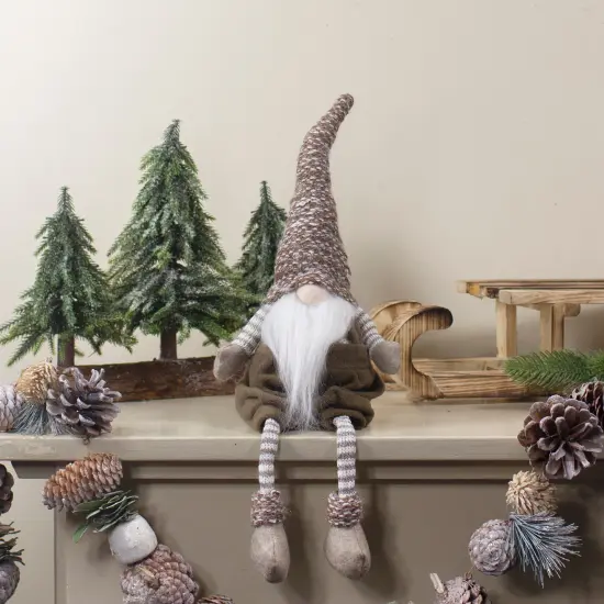 Northlight Sitting Gnome with Striped Dangling Legs Christmas Figure - 18.5" - Brown Beige {3}