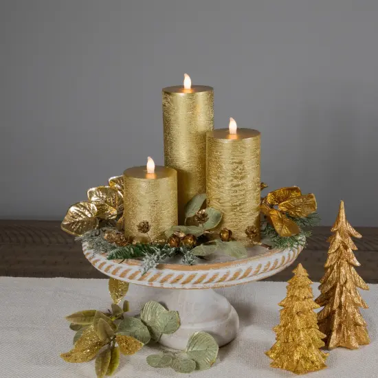 Northlight LED Flickering Flameless Pillar Christmas Candles - 8.75" - Gold - Set of 3 {3}