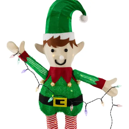 Northlight 34.25" LED Lighted Elf Holding Christmas Lights Outdoor Yard Decoration Green {7}