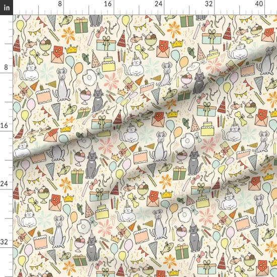 Various Fabrics by the Yard or Fat Quarter Dog Cat Multicolor Presents Whimsical Celebration Playful Balloons Pastels Candles Birthday Cake Bright Summer Colors Gift Large Scale Custom Printed Fabric by Spoonflower {1}