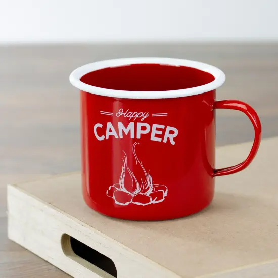 Raz 5.5&rdquo; Red and White Happy Camper Mug {3}