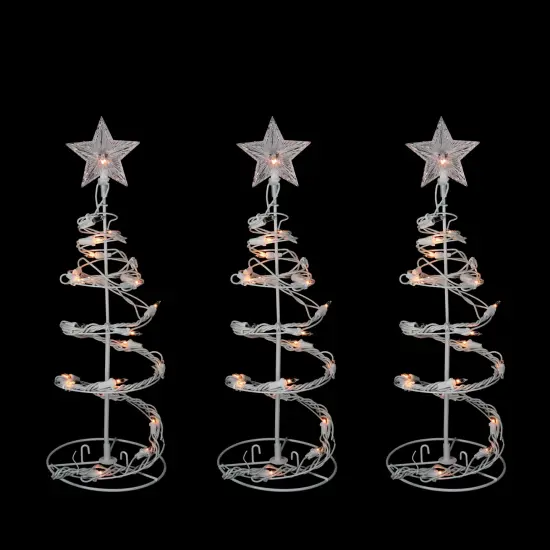 Northlight Set of 3 White Clear Lighted Spiral Cone Walkway Christmas Trees Outdoor Decor 18" {1}