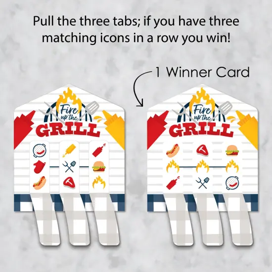 Big Dot of Happiness Fire Up the Grill - Summer BBQ Picnic Party Game Pickle Cards - Pull Tabs 3-in-a-Row - Set of 12 {4}
