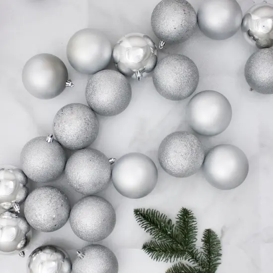 Northlight Shatterproof 4 Finish Christmas Ball Ornaments 3.25" (80mm) - Silver - 32ct {3}