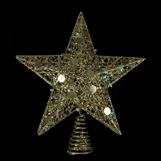 Northlight 11.5" Pre-Lit Gold Glittered Star Christmas Tree Topper - Multi Color Lights {4}