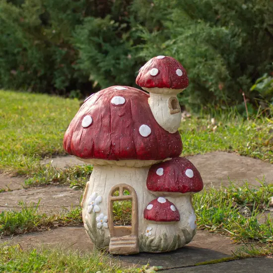 Northlight 18" Red and Beige Mushroom House Outdoor Garden Statue {3}