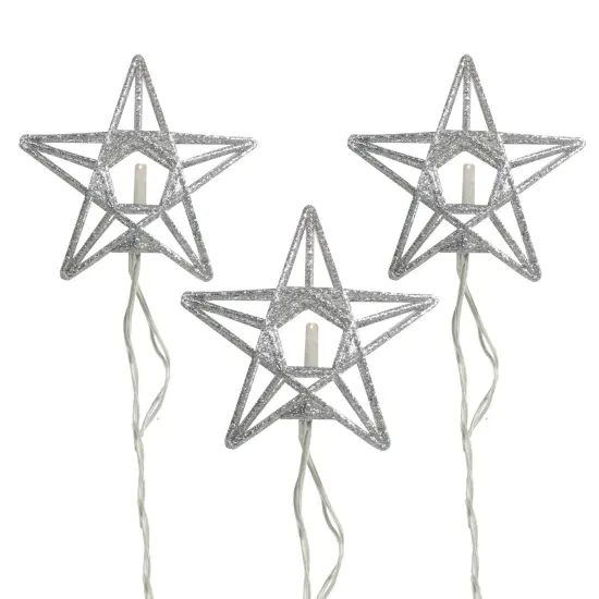 PENN Sparkling Glittered Star Christmas Light Set - Warm White - 6.6' Silver Wire - 10ct Clear {1}