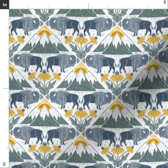 Various Fabrics by the Yard or Fat Quarter Bison Western Floral Blue Yellow Mountains Prairie National Parks Wildflower Lattice Custom Printed Fabric by Spoonflower {4}