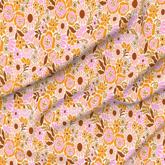 Various Fabrics by the Yard or Fat Quarter Botanical Funky Vintage Retro Rose Orange 60'S 70'S Large Scale Tropical Custom Printed Fabric by Spoonflower {6}