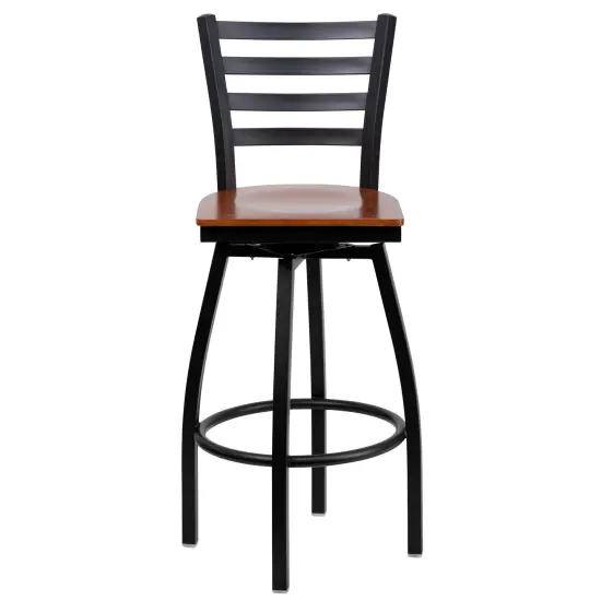 Emma and Oliver Ladder Back Swivel Metal Restaurant Dining Barstool Cherry/BlackMetal {3}