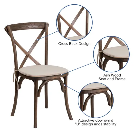 Merrick Lane Davisburg Stackable Wooden Cross Back Bistro Dining Chair with Cushion Early American {2}