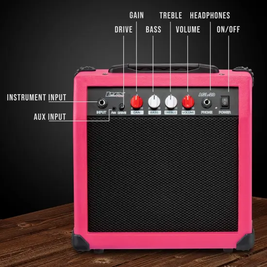 LyxPro Electric Guitar Amp, 20w Portable Mini Amplifier Pink {3}