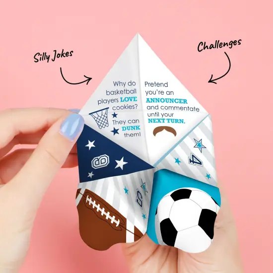 Big Dot of Happiness Go, Fight, Win - Sports - Baby Shower or Birthday Party Cootie Catcher Game - Jokes and Dares Fortune Tellers - Set of 12 {4}