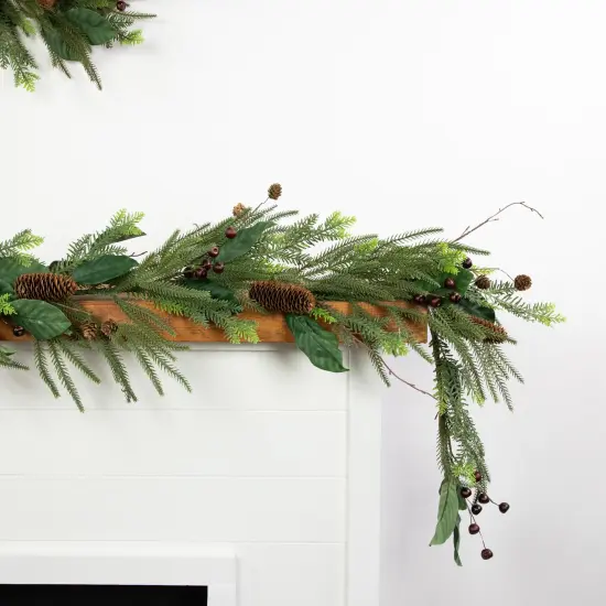 Northlight 6' Mixed Foliage with Pine Cones and Berries Christmas Garland, Unlit Green {4}