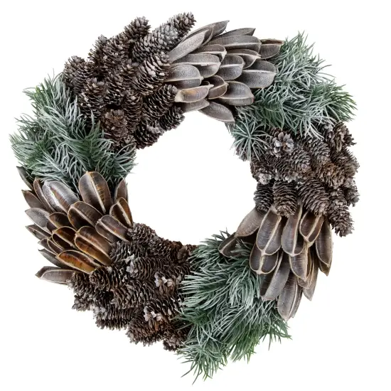 Northlight Brown and Green Pine Needle and Pine Cone Artificial Christmas Wreath, 13.5-Inch, Unlit {1}