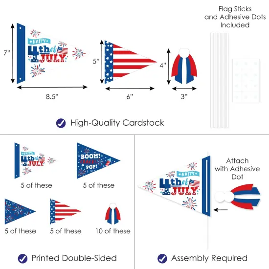 Big Dot of Happiness Firecracker 4th of July - Triangle Red, White and Royal Blue Party Photo Props - Pennant Flag Centerpieces - Set of 20 {4}