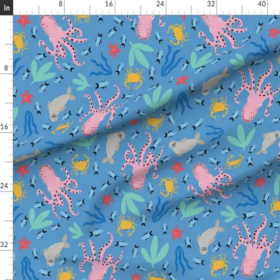 Various Fabrics by the Yard or Fat Quarter Sea Creature Whimsical Bright Colorful Ocean Nautical Coastal Custom Printed Fabric by Spoonflower {1}
