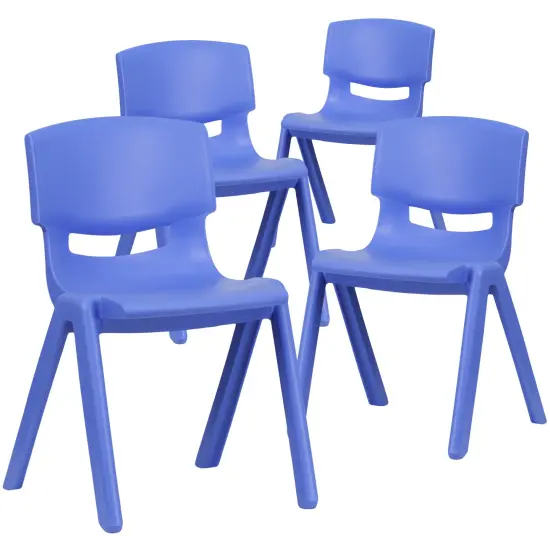 Emma and Oliver 4 Pack Plastic Stackable K-2 School Chair with 13.25"H Seat Blue {2}
