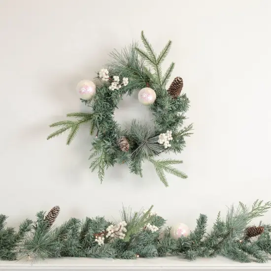 Northlight Pre-Lit LED Mixed Pine and Berries B/O Christmas Garland - 6' x 12" - Warm White Lights Green {3}