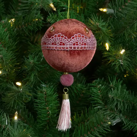 Northlight Maroon and Pink Lace Fabric Christmas Ball Ornament 4" (100mm) Red {3}