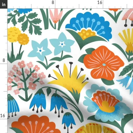 Various Fabrics by the Yard or Fat Quarter Scandinavian Floral Folk Flowers Pink Yellow Blue Garden Botanical Vintage Retro Midcentury Modern Custom Printed Fabric by Spoonflower {2}