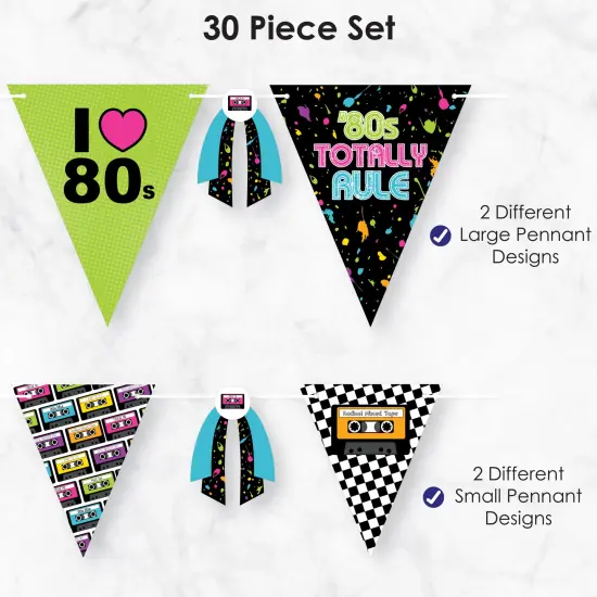 Big Dot of Happiness 80's Retro - DIY Totally 1980s Party Pennant Garland Decoration - Triangle Banner - 30 Pieces {6}