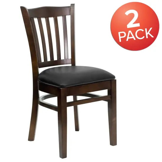 Emma and Oliver 2 Pack Vertical Slat Back Wooden Restaurant Chair BurgundyVinyl/Walnut {10}