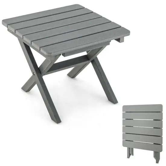 Costway Outdoor Folding Side Table Weather-Resistant HDPE Adirondack Table Black/Gray {8}
