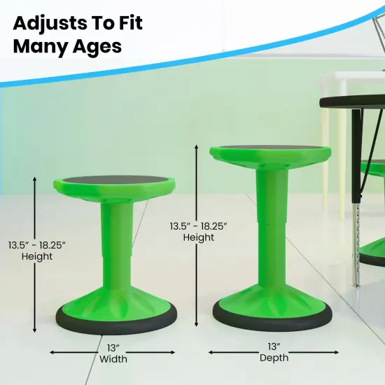 Emma and Oliver Saylor Height Adjustable Active Motion Stool for Kids with Weighted Rubber Non-Slip Bottom Green {5}