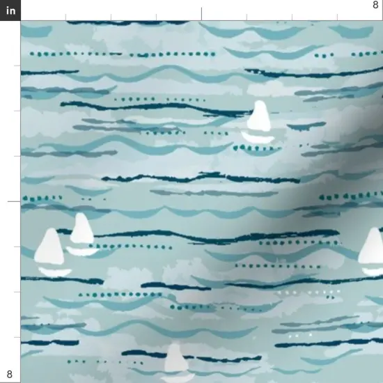 Various Fabrics by the Yard or Fat Quarter Blue Blues Waves Boats Sea Ocean Lake Hand Painted Boating Beach Boho Costal Chic Teal Small Scale Custom Printed Fabric by Spoonflower {4}