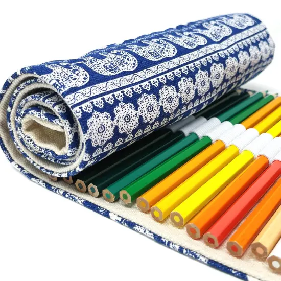 Wrapables Pencil Roll Organizer, Colored Pencil Wrap Pouch (72 slots) Blue Elephants {6}