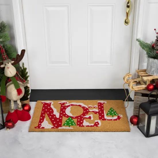 Northlight Brown and Red "Noel" Natural Coir Outdoor Christmas Doormat 18" x 30" {3}
