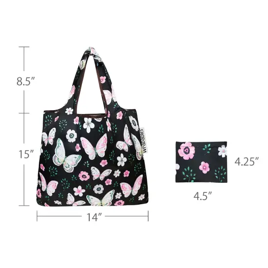 Wrapables Foldable Tote Nylon Reusable Grocery Bag (Set of 2) Midnight Butterfly {3}