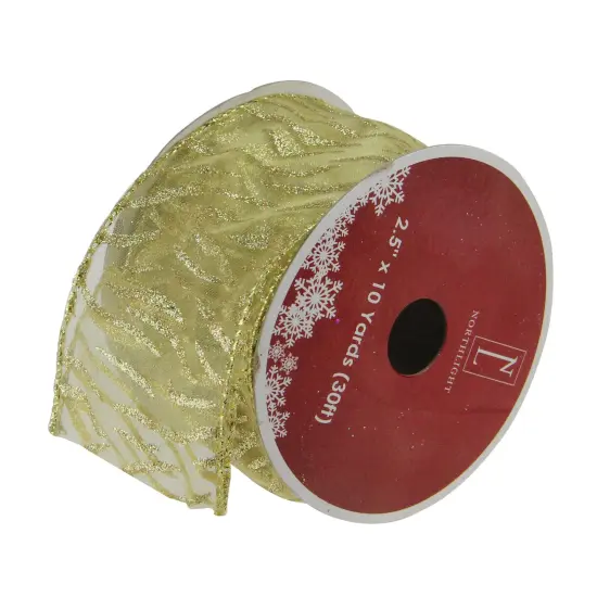 Northlight Pack of 12 Sparkling Gold Lines Wired Christmas Craft Ribbons - 2.5" x 120 Yards {1}