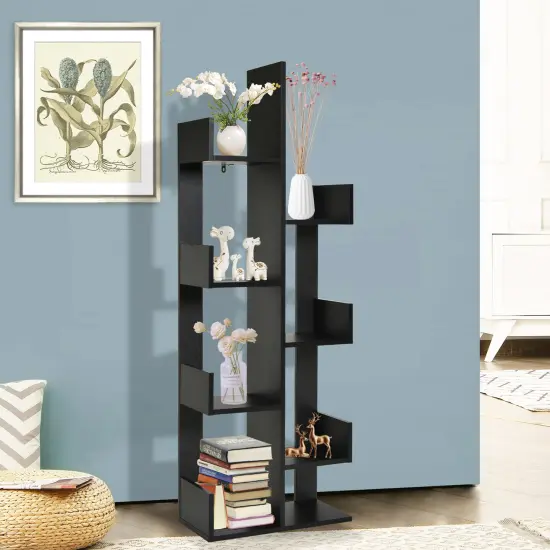 Costway 8-Shelf Bookcase Modern Tree Bookshelf Storage Decor Freestanding White/Black {4}
