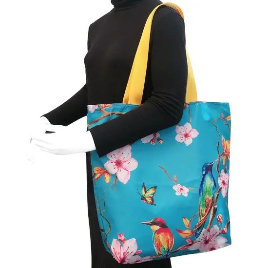 Wrapables Carryall Shopping Travel Tote Bag with Durable Ripstop Polyester - Foldable, Waterproof, and OEKO-TEX Certified Large, CherryBlossom {3}