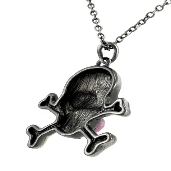 Solid Pewter Day of the Dead Skull Pendant w/ Faceted Pink Stone {3}