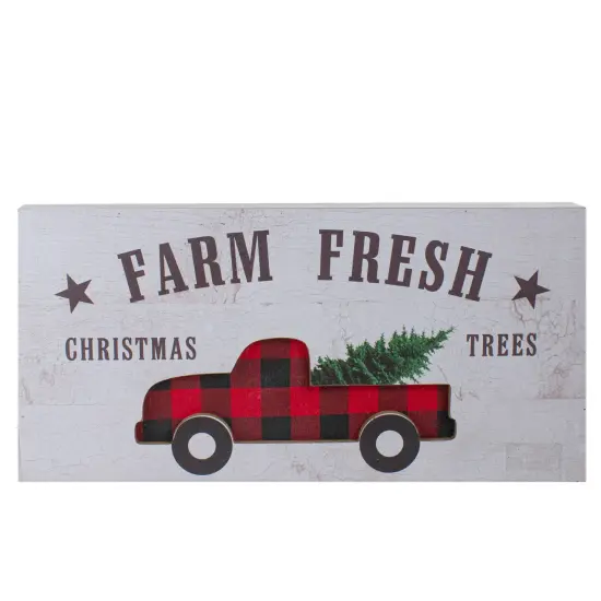 Northlight Buffalo Plaid Farm Truck "Farm Fresh Christmas Trees" Wooden Sign - 16" Black {1}