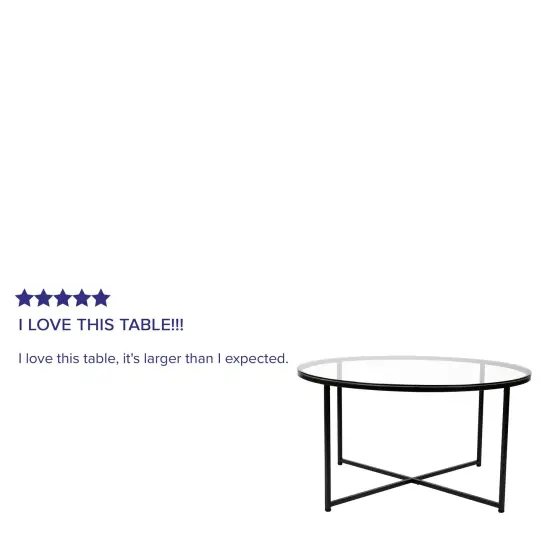 Merrick Lane Fairdale Coffee Table with Round Cross Brace Frame Clear/Matte Black {4}