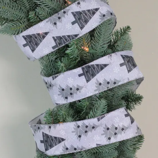 Northlight Shimmering Silver and Black Trees Christmas Wired Craft Ribbon 2.5" x 16 Yards {3}