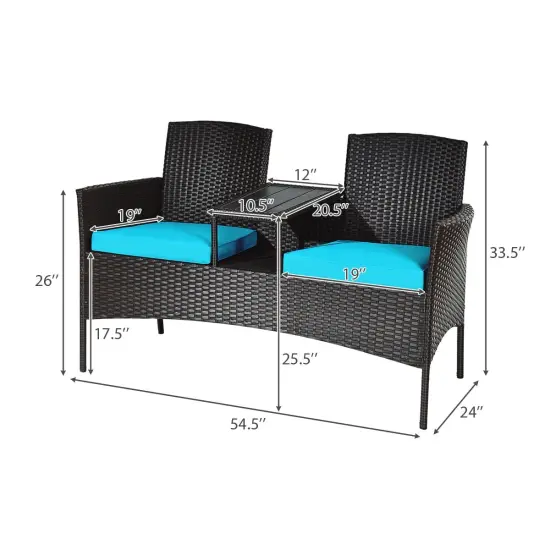 Modern Patio Conversation Set with Built-in Coffee Table and Cushions Turquoise {5}