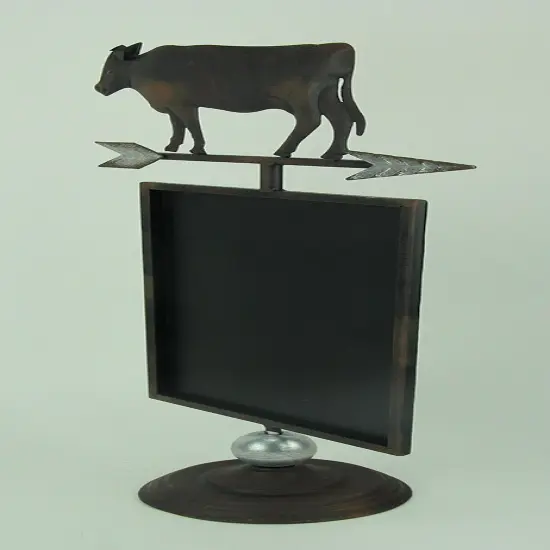 Rustic Brown Metal Farmhouse Cow and Arrow Standing Chalkboard Sign {3}