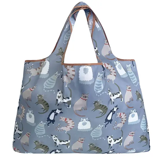 Wrapables Large Foldable Tote Nylon Reusable Grocery Bags Cool Felines {2}