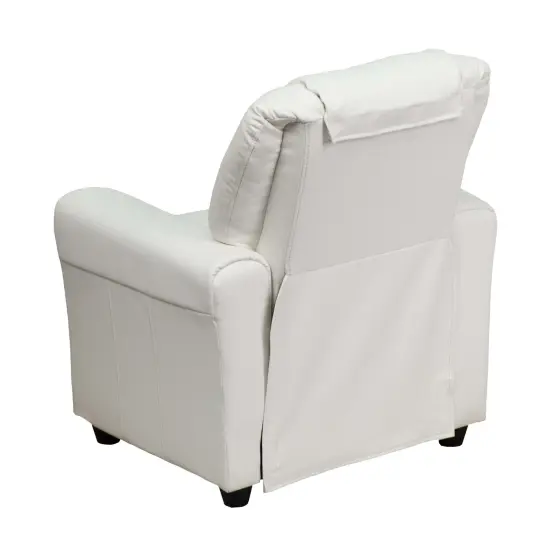 Emma and Oliver Contemporary Kids Recliner with Cup Holder and Headrest White Vinyl {3}