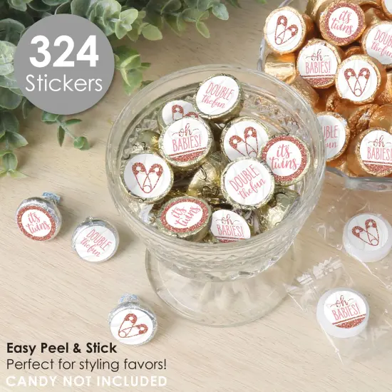 Big Dot of Happiness It's Twin Girls - Pink and Rose Gold Twins Baby Shower Small Round Candy Stickers - Party Favor Labels - 324 Count {3}