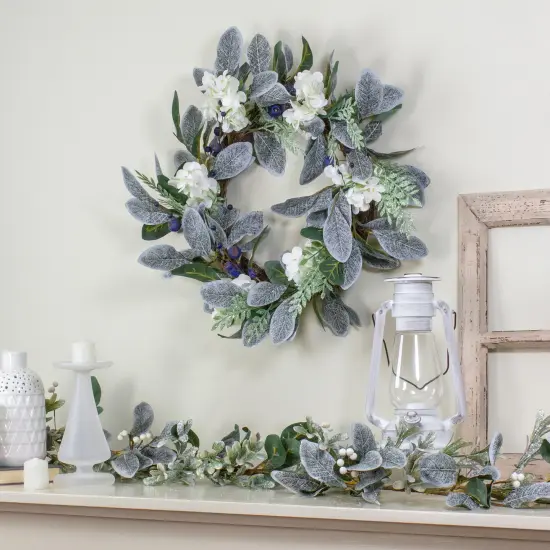 Northlight Iced Hydrangeas, Blueberries, and Foliage Artificial Christmas Wreath - 26 Inch, Unlit Green {1}