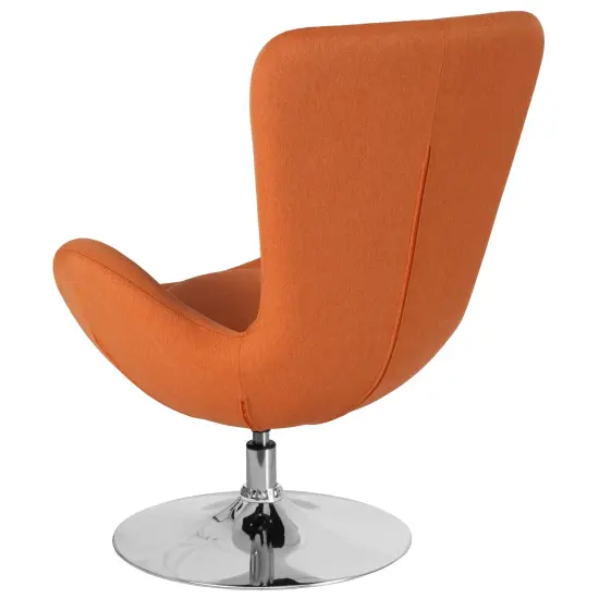 Merrick Lane Soro High-Back Egg Style Lounge Chair With 360&deg; Swivel Metal Base Orange Fabric {4}