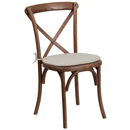 Merrick Lane Davisburg Stackable Wooden Cross Back Bistro Dining Chair with Cushion Pecan {1}