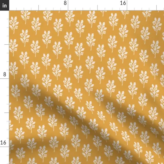 Various Fabrics by the Yard or Fat Quarter Vintage Cream Floral Sunny Yellow Orange Gold Marigold Golden Botanical Ochre Block Print Custom Printed Fabric by Spoonflower {2}